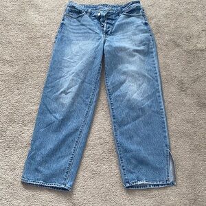 Old Navy High Rise Blue Jeans OG Loose  size 8 side leg slits button fly